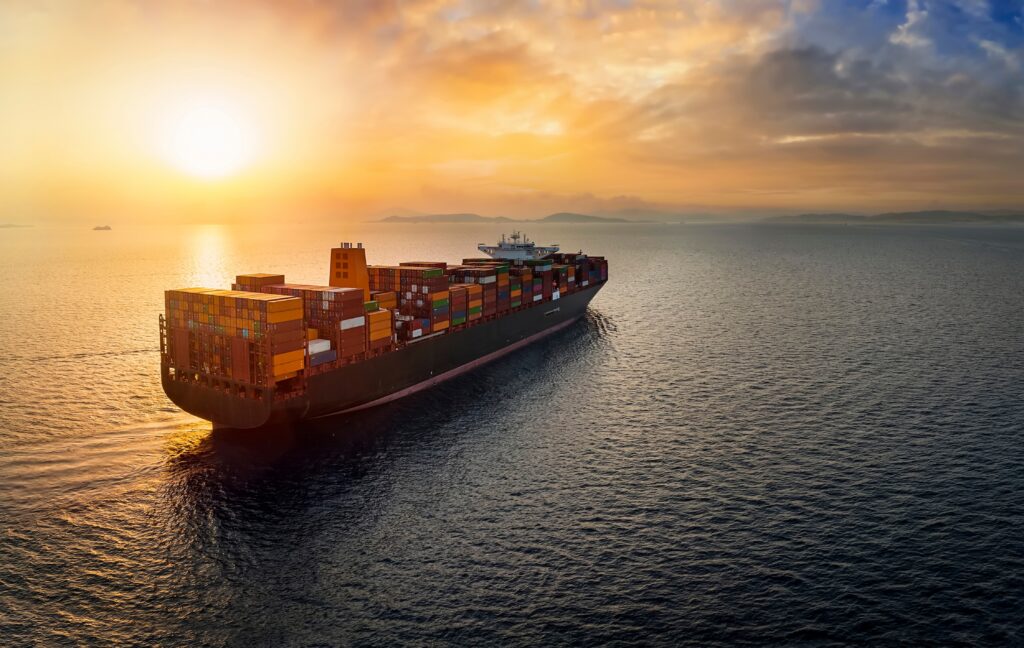 Cargo boat carrying shipping containers