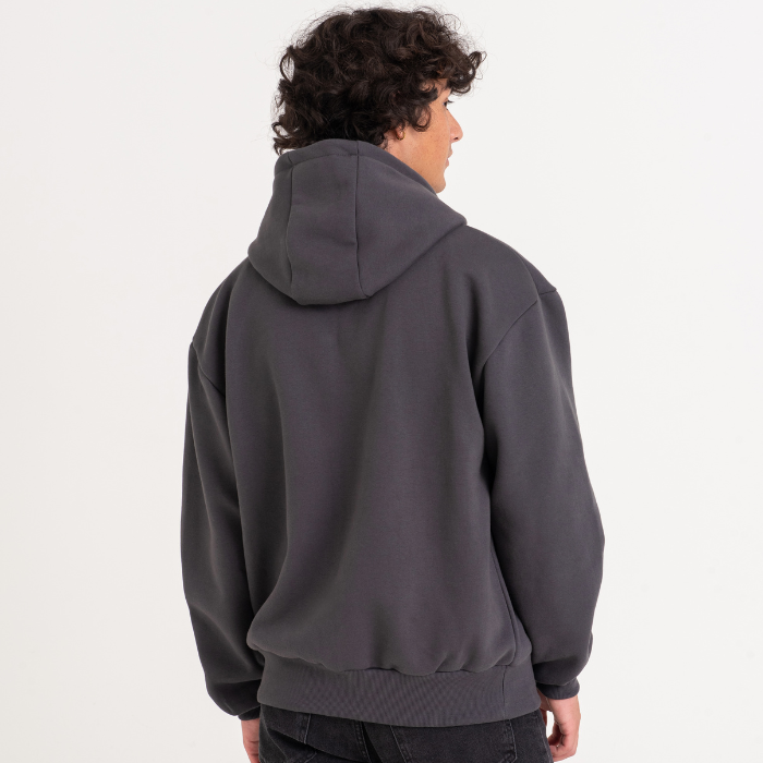 Male model in dark grey hoodie