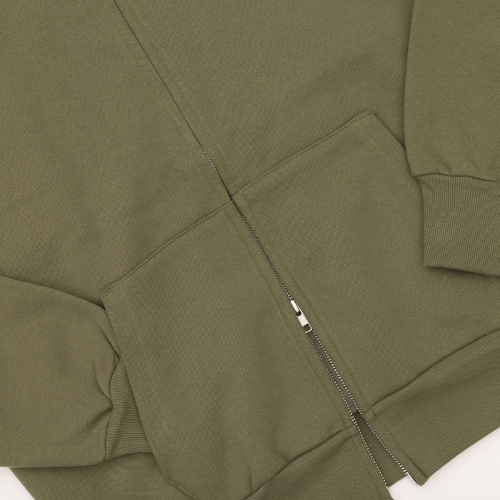 Close up of green zip up hoodie