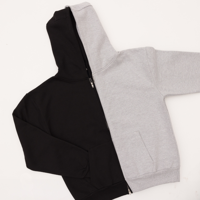 Half black and half grey zip up hoodie