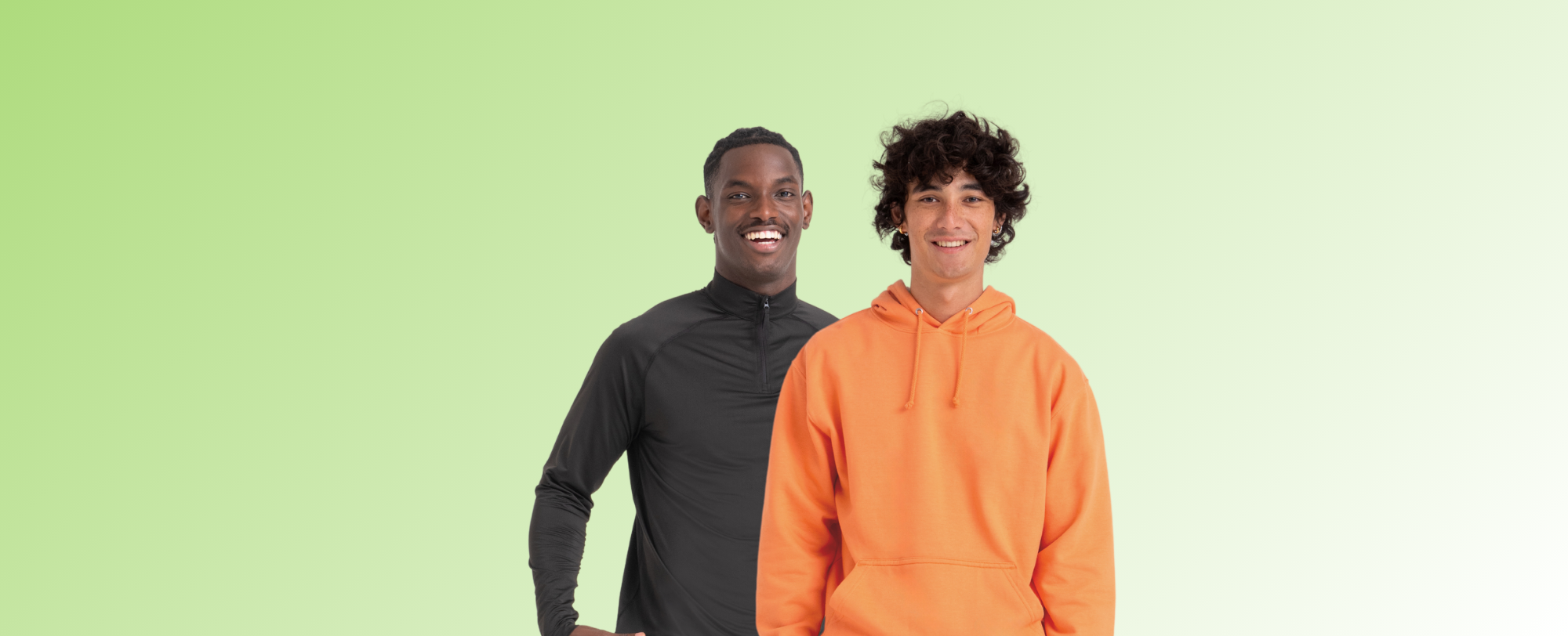 Two male models wearing hoodies and jacket